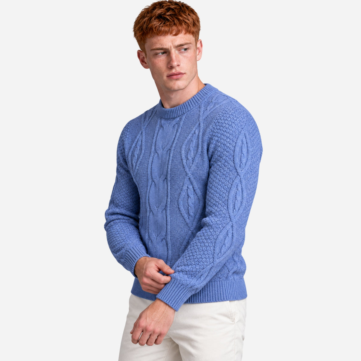 Men’s Cable Knit Mock Neck Jumper-Fowsa