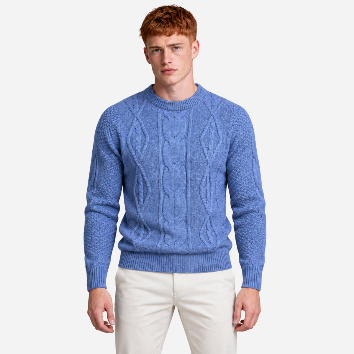 Men’s Cable Knit Mock Neck Jumper-Fowsa