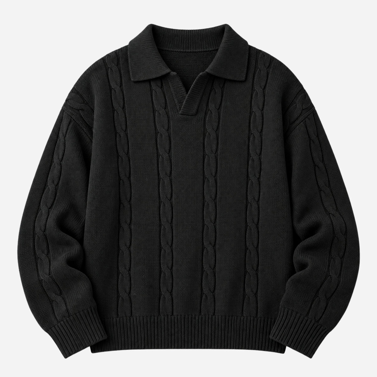 Men’s Cable Knit Open Collar Jumper-Fowsa