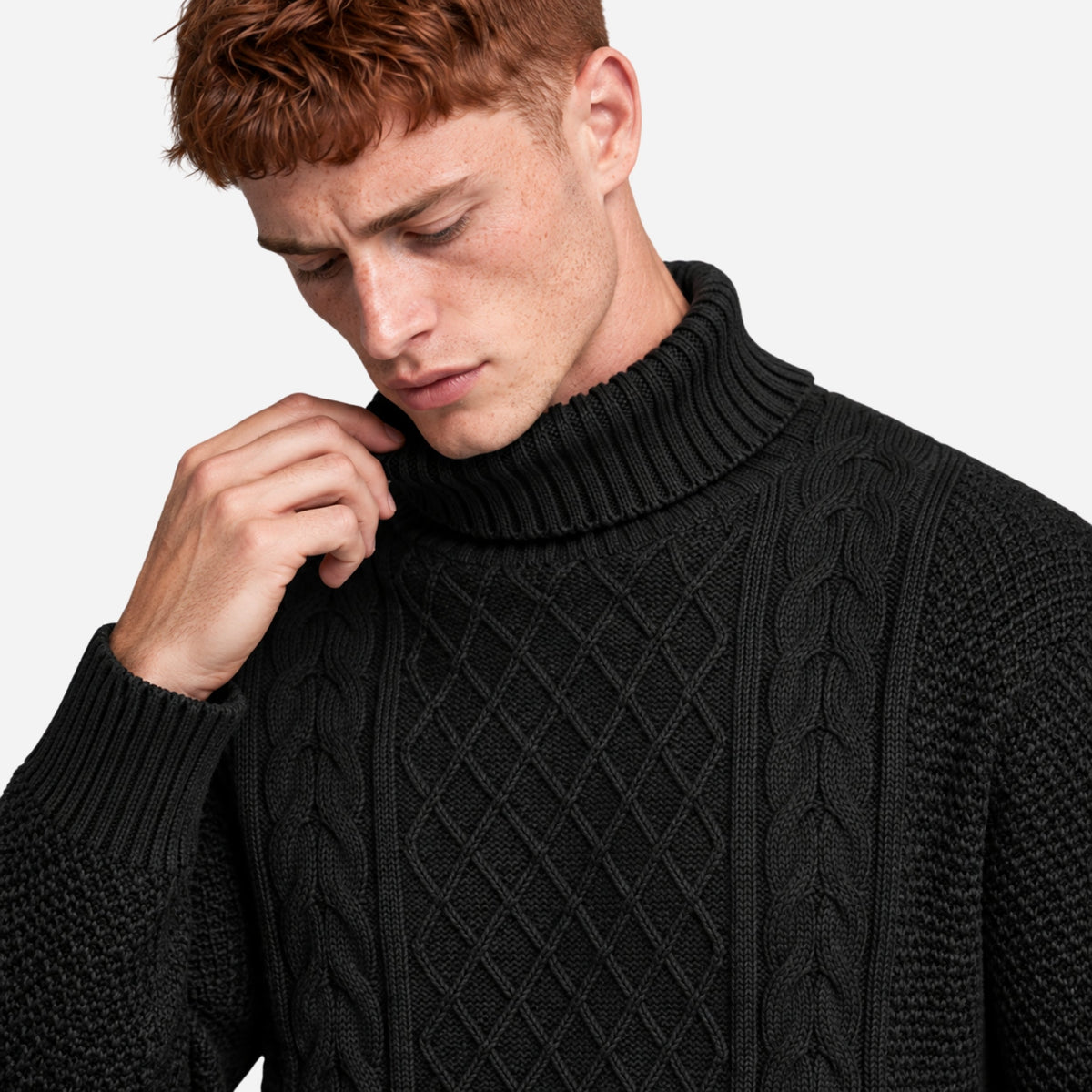 Men's Cable-Knit Turtleneck Jumper-Fowsa