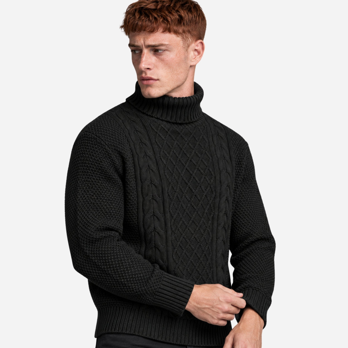 Men's Cable-Knit Turtleneck Jumper-Fowsa