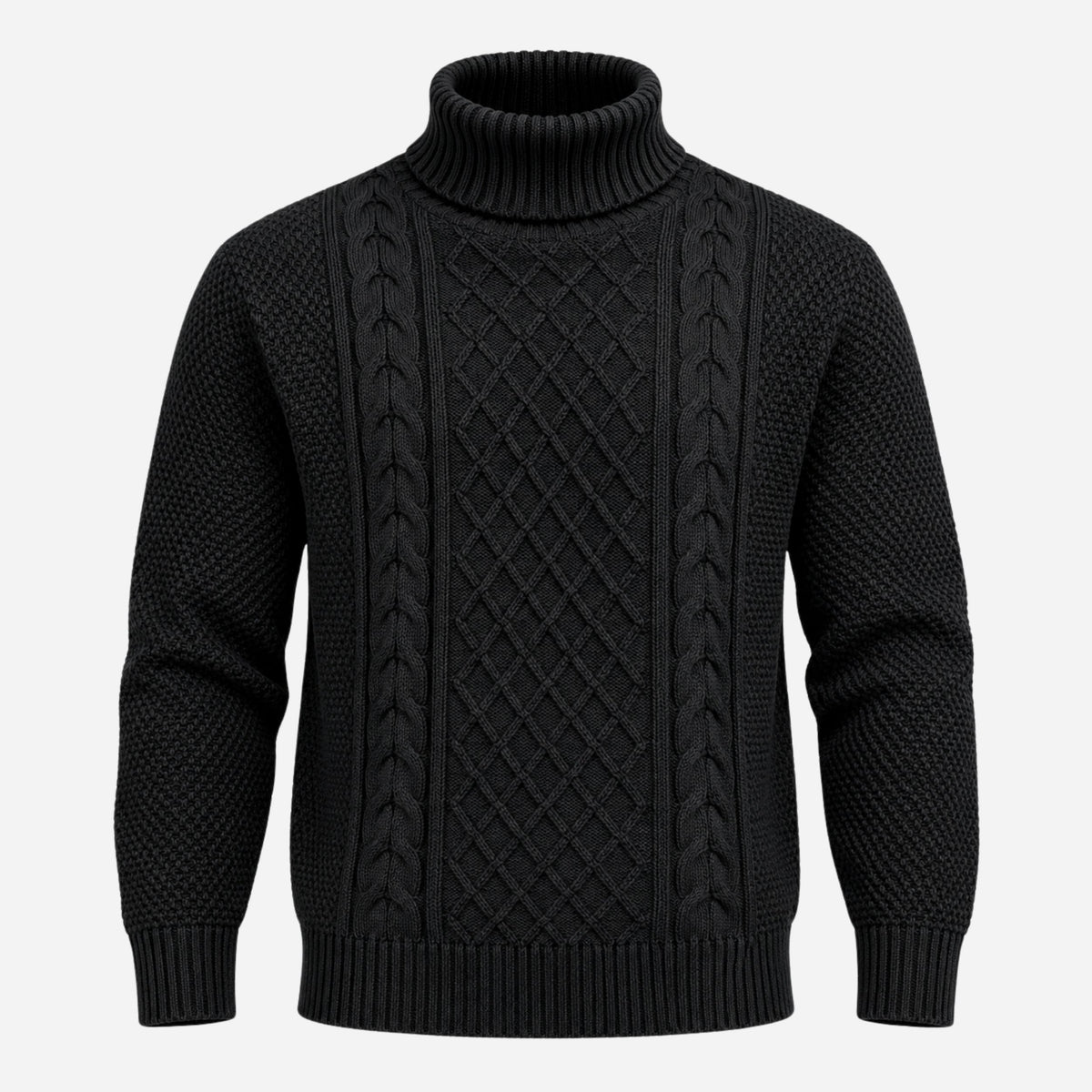 Men's Cable-Knit Turtleneck Jumper-Fowsa