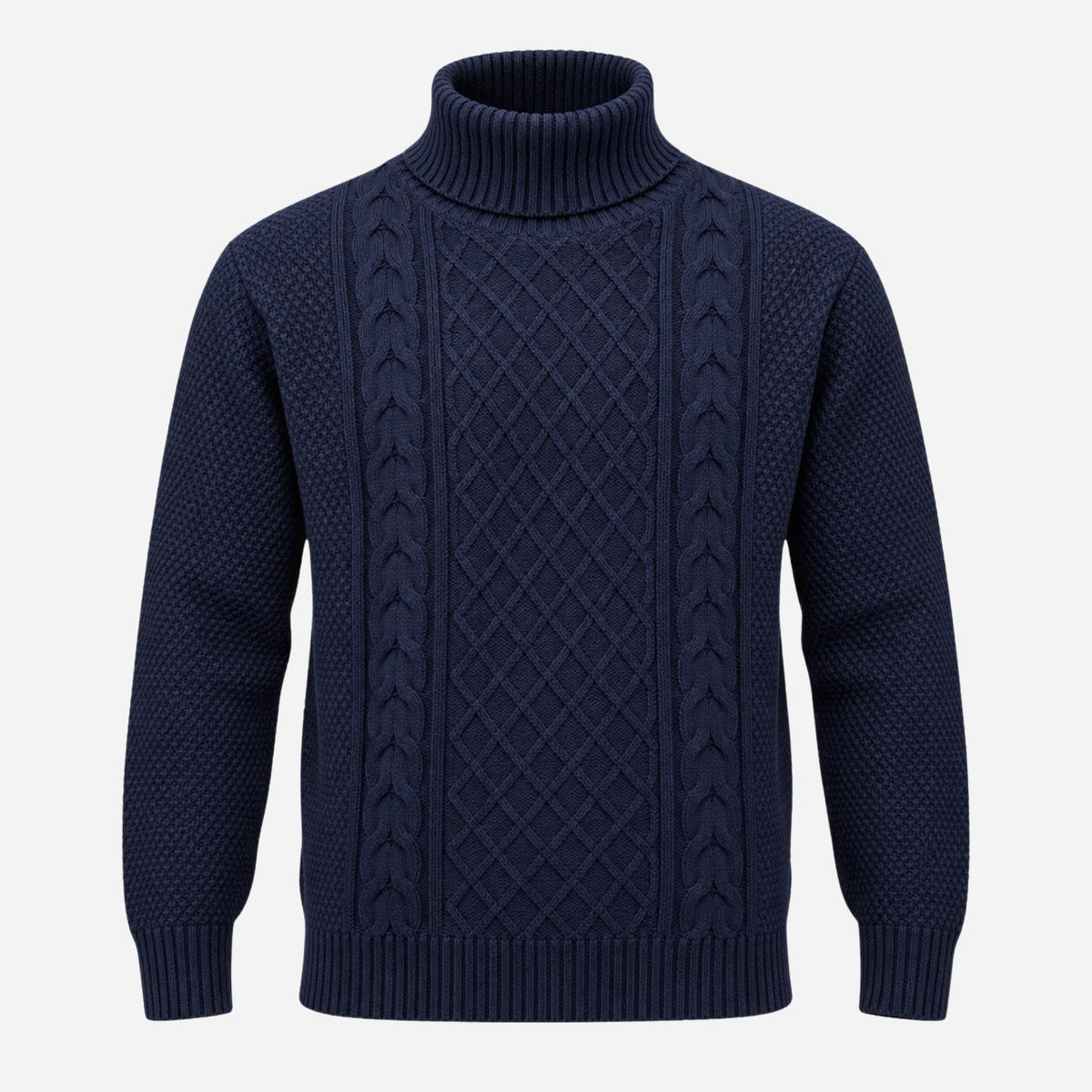 Men's Cable-Knit Turtleneck Jumper-Fowsa