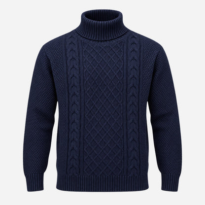Men's Cable-Knit Turtleneck Jumper-Fowsa
