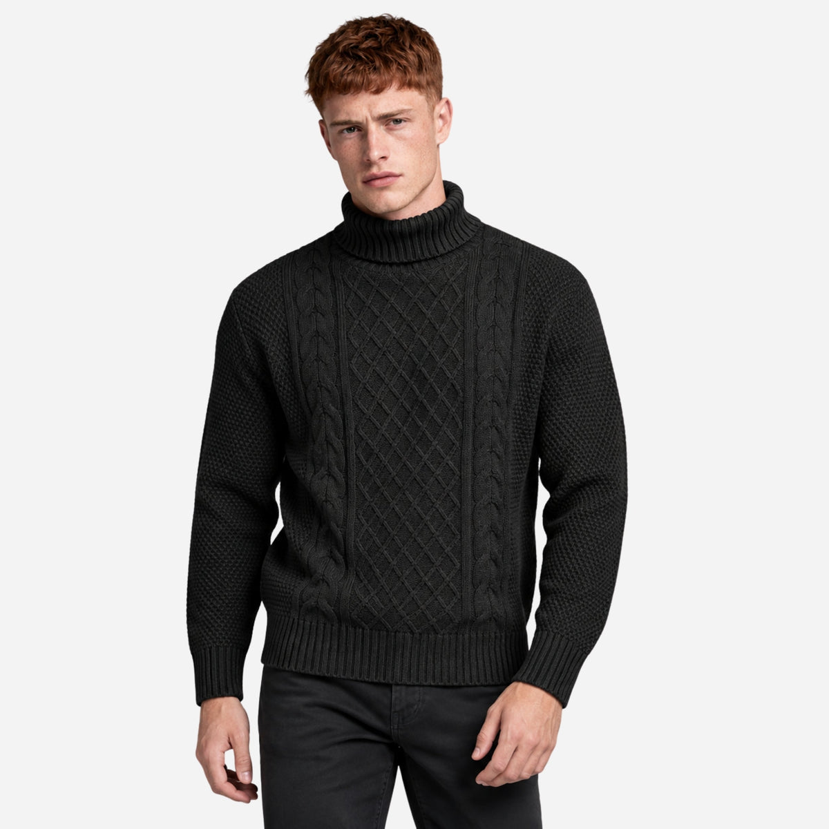 Men's Cable-Knit Turtleneck Jumper-Fowsa