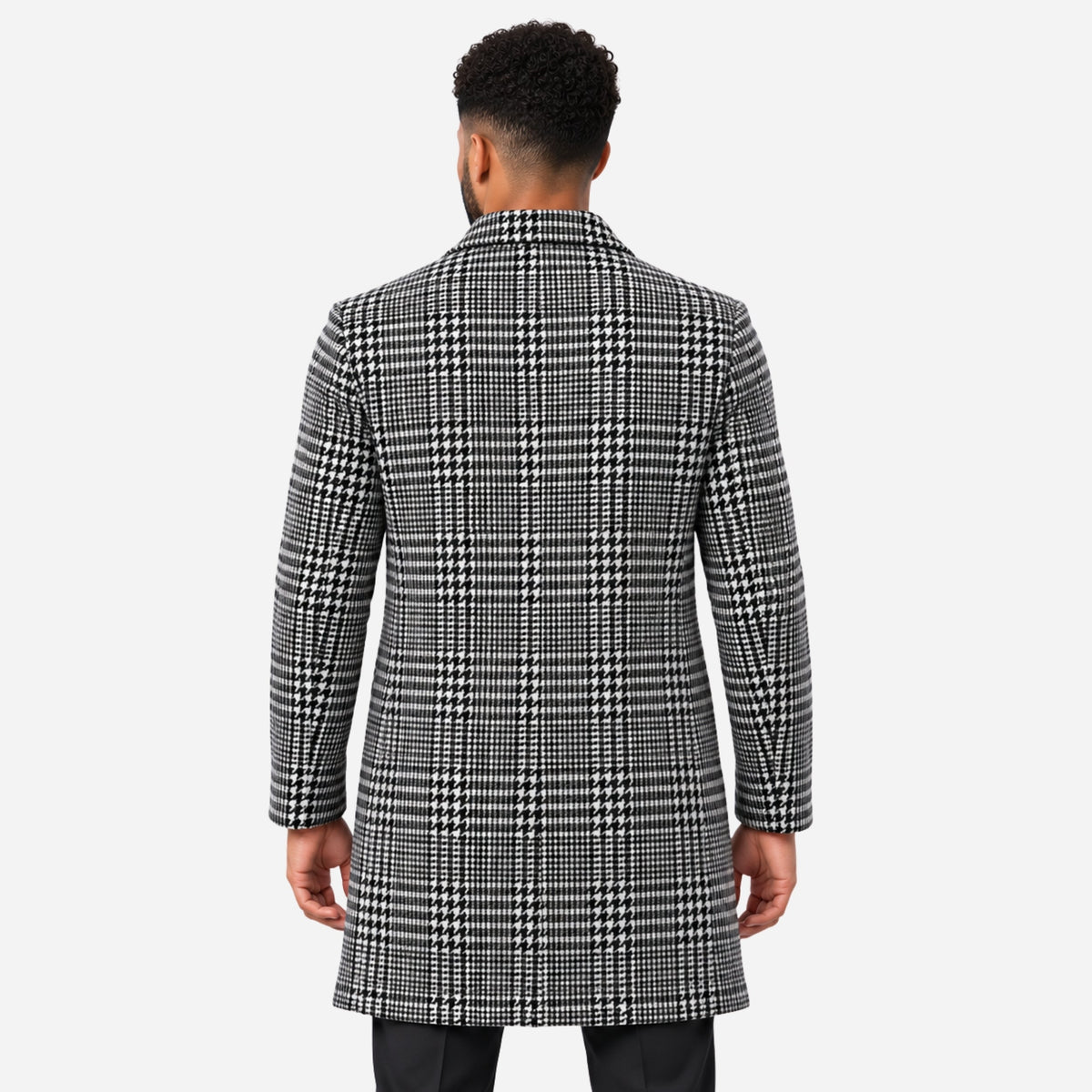 Men’s Checked Open-Front Mid-Length Tailored Coat-Fowsa