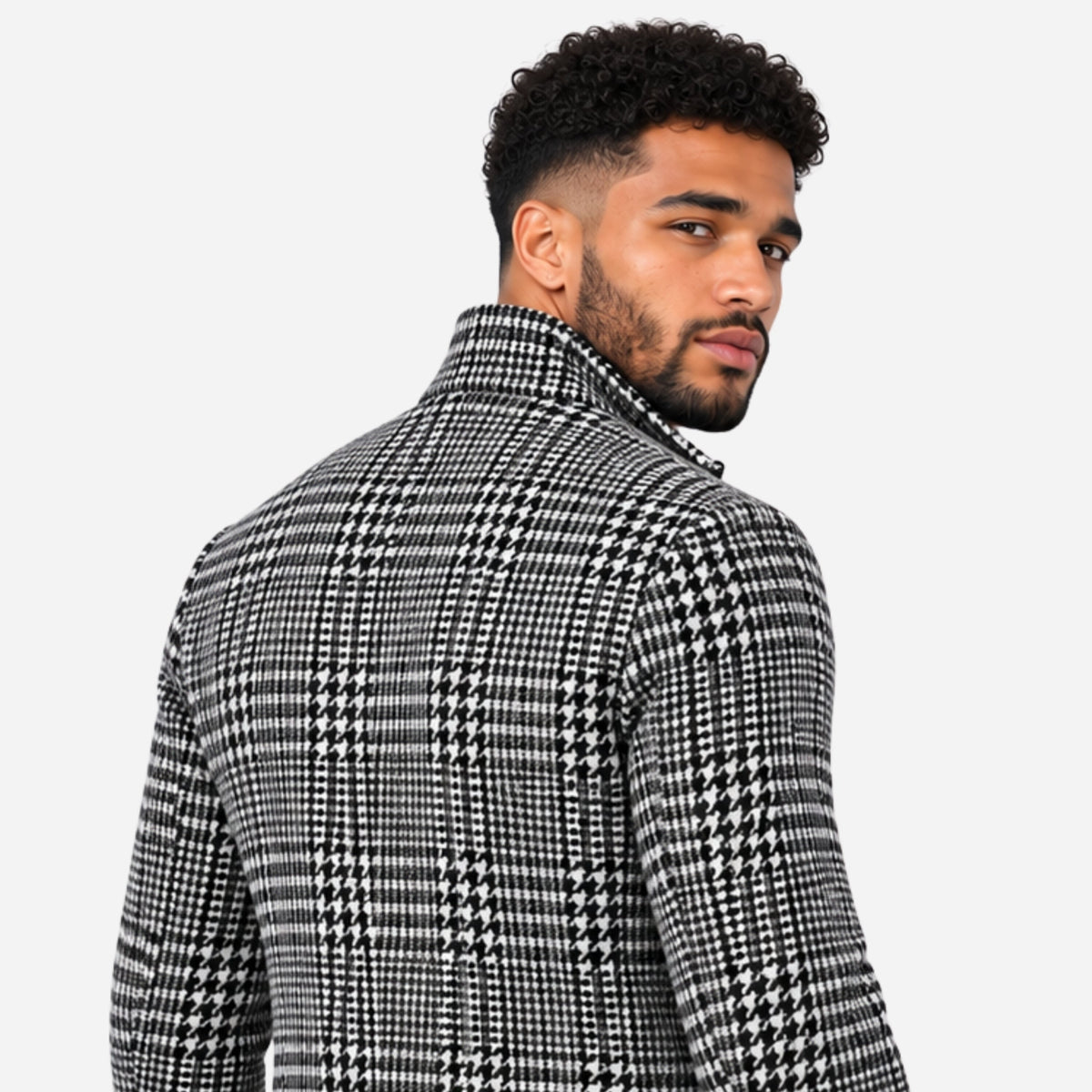 Men’s Checked Open-Front Mid-Length Tailored Coat-Fowsa