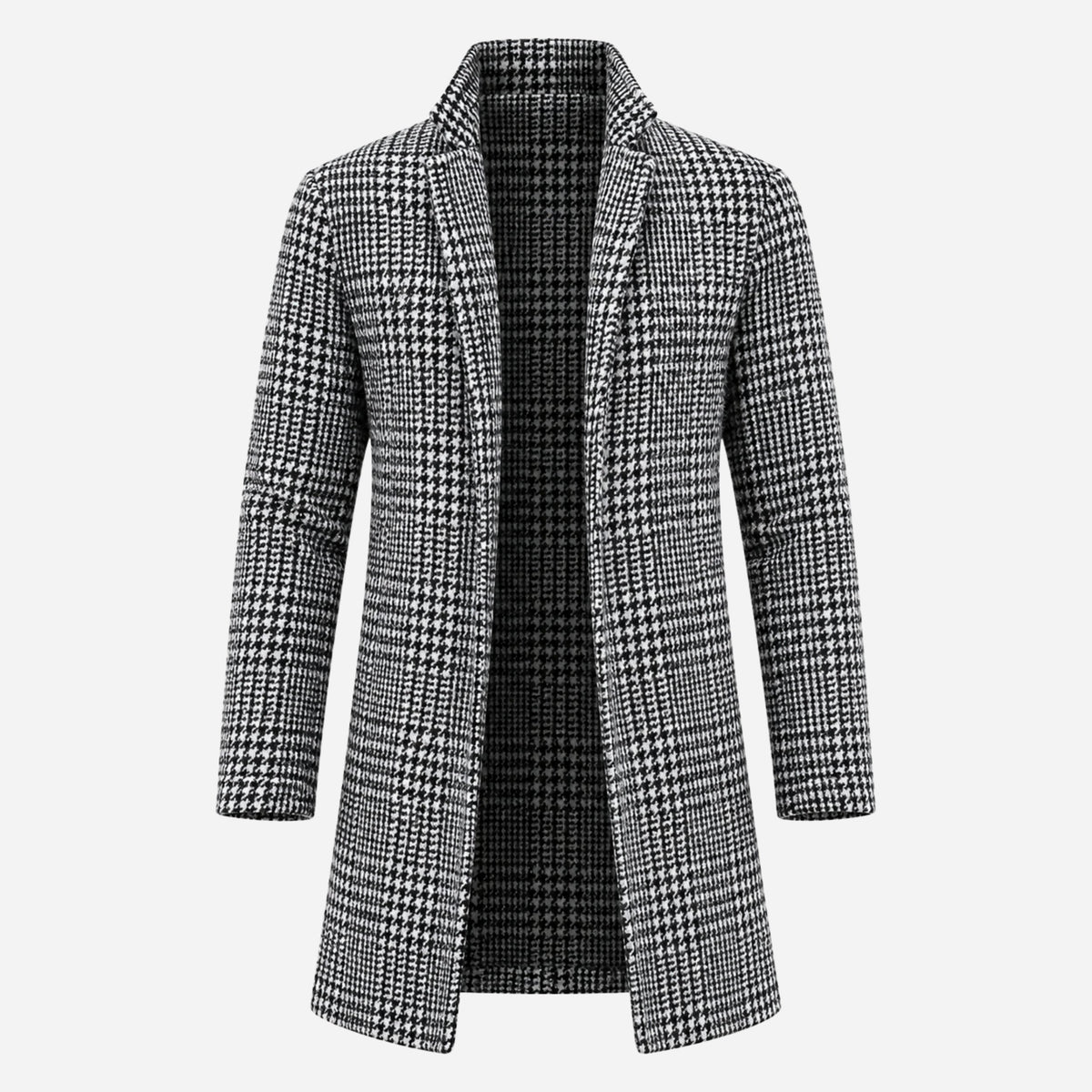 Men’s Checked Open-Front Mid-Length Tailored Coat-Fowsa