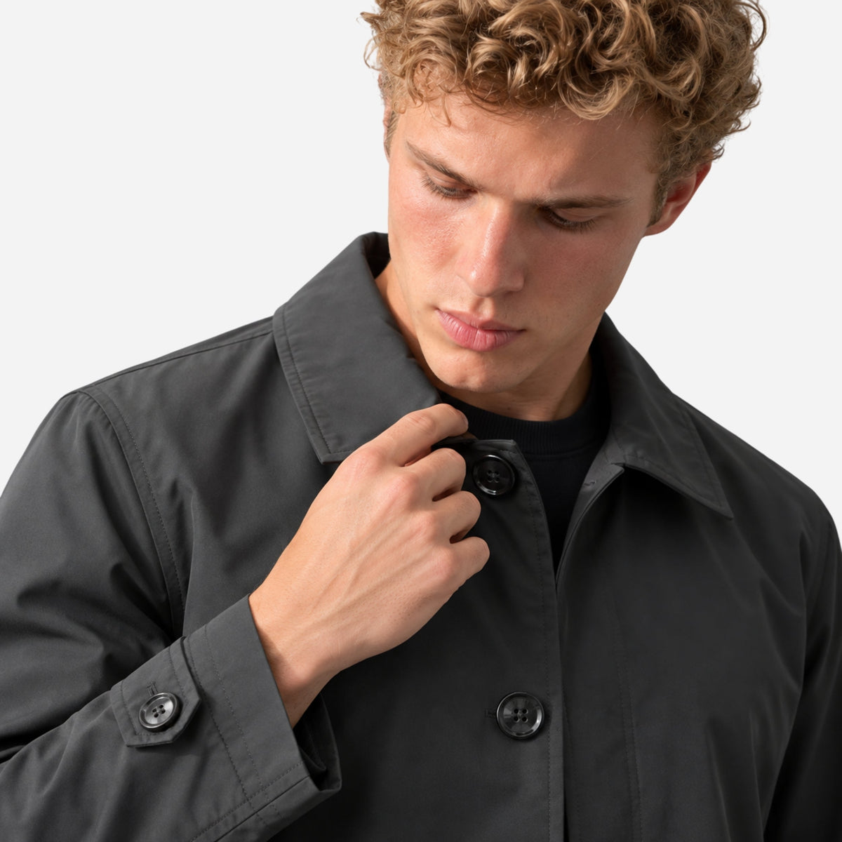 Men's Classic Collared Button-Front Casual Coat-Fowsa