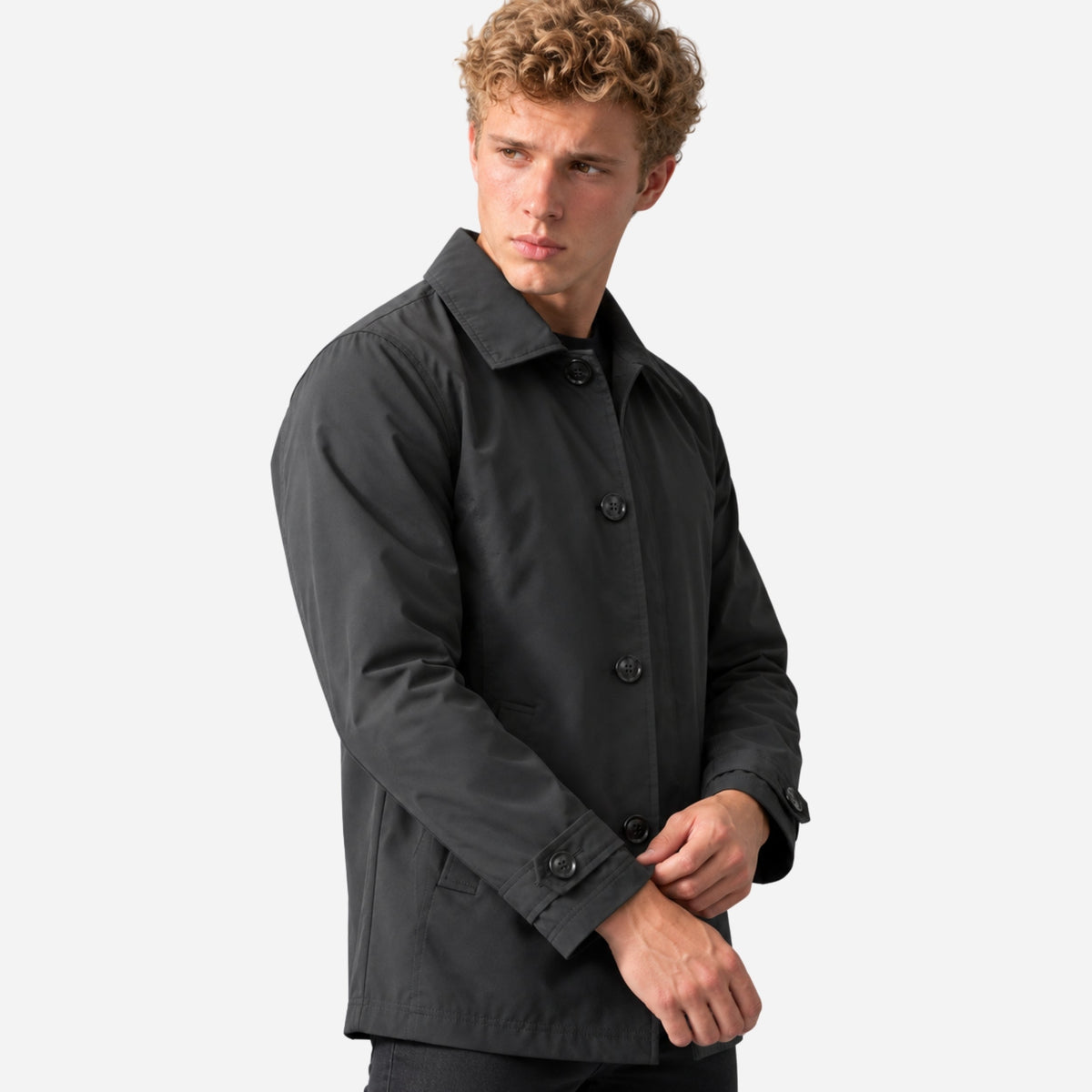 Men's Classic Collared Button-Front Casual Coat-Fowsa