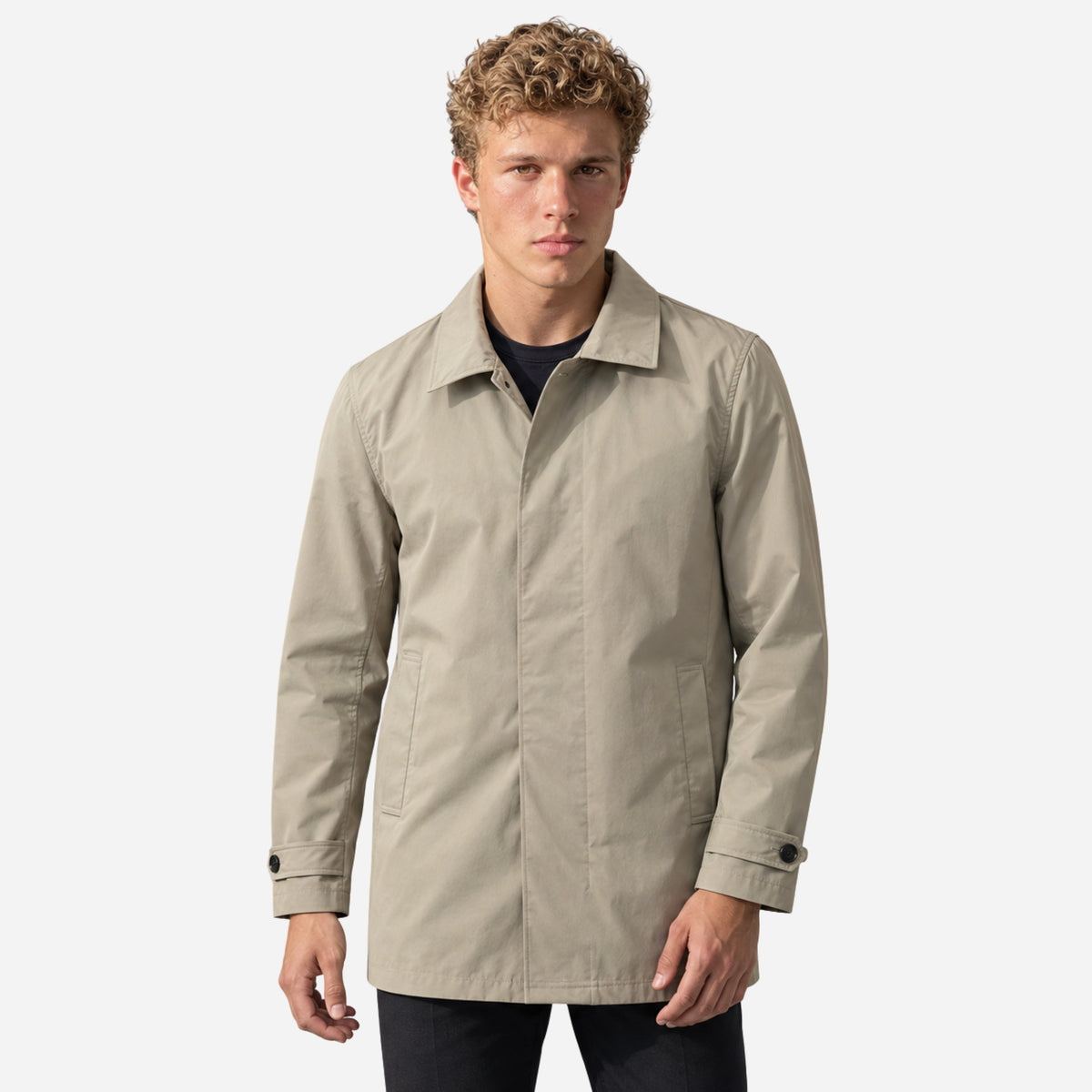 Men's Classic Collared Button-Front Casual Coat-Fowsa