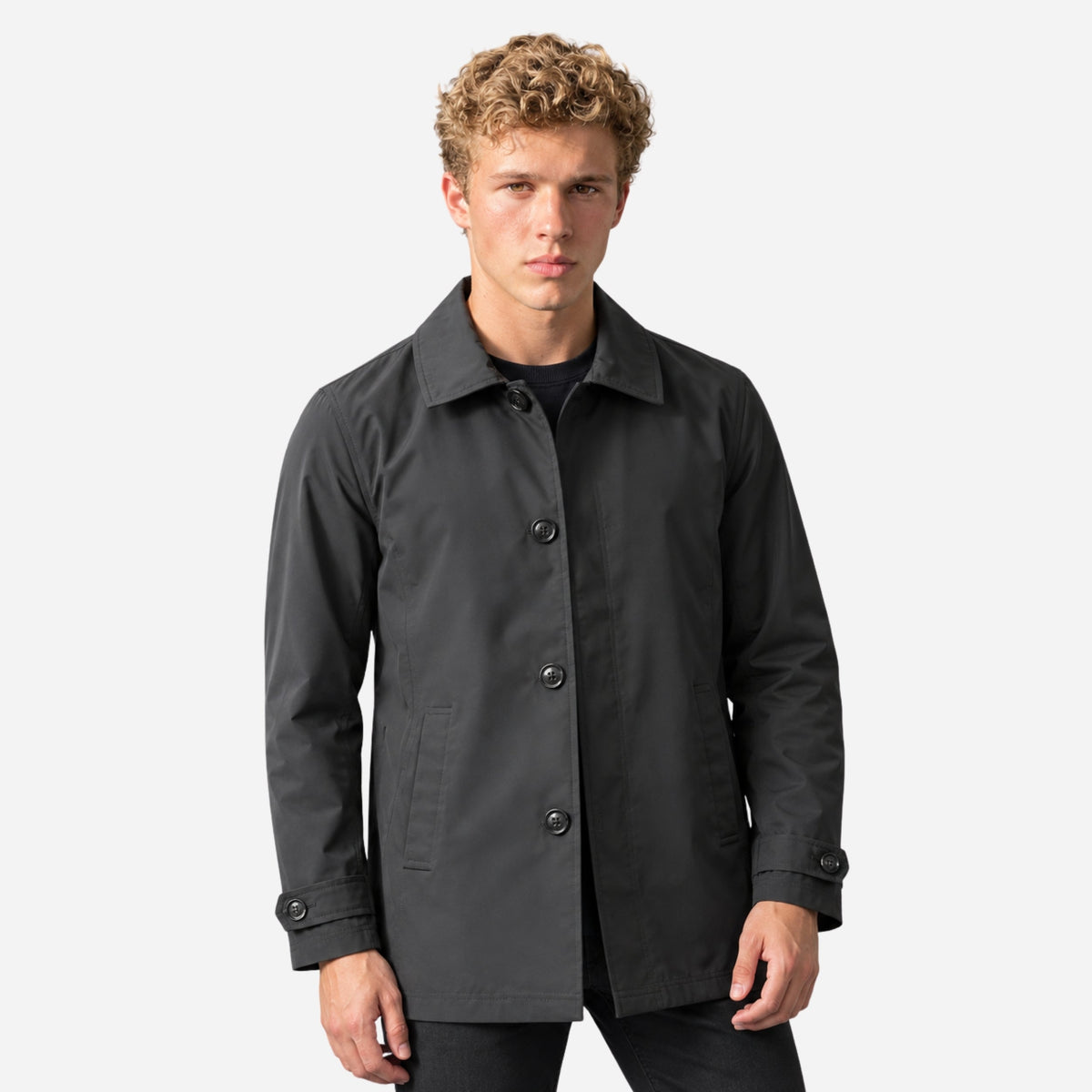Men's Classic Collared Button-Front Casual Coat-Fowsa