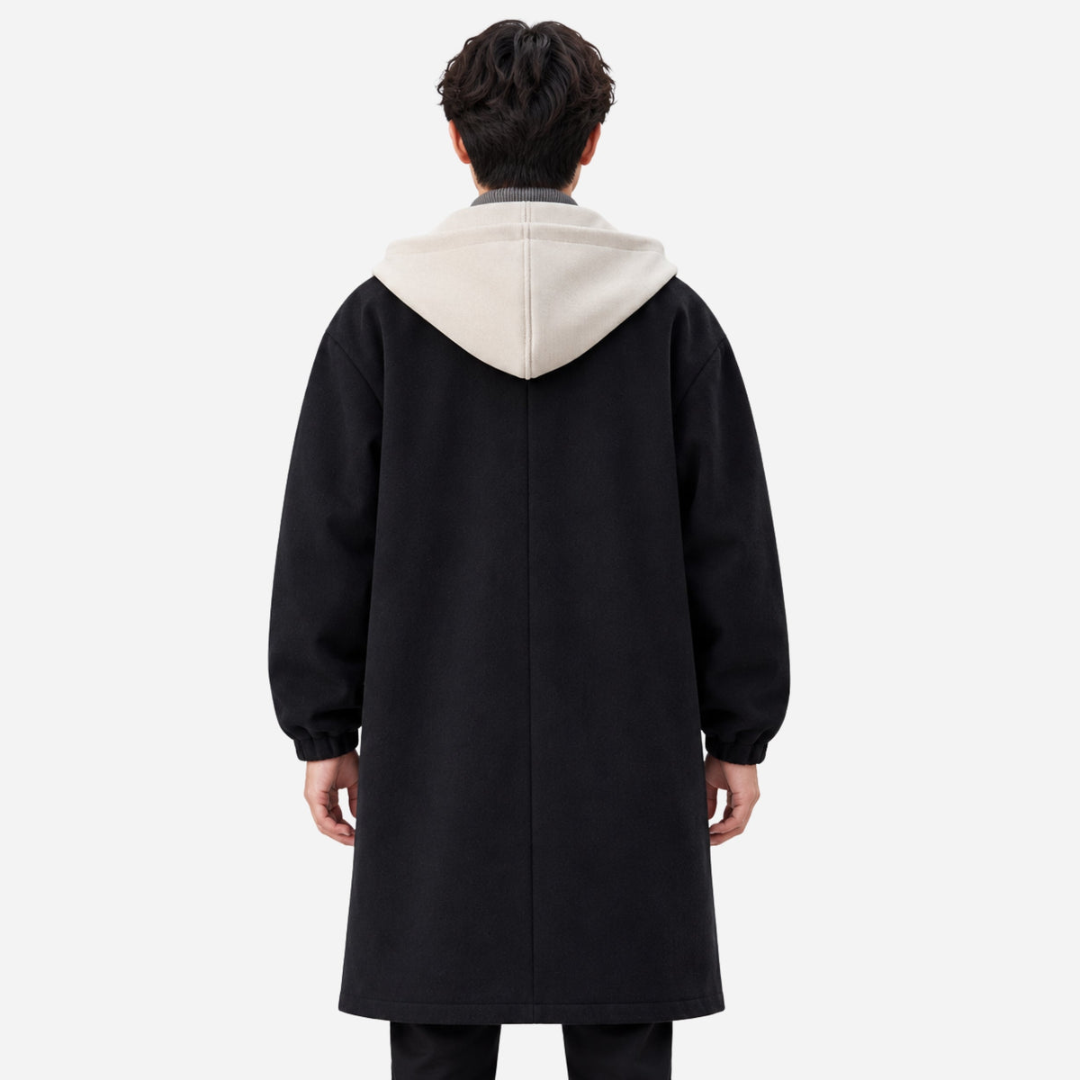 Men's Contrast Hooded Long Coat-Fowsa