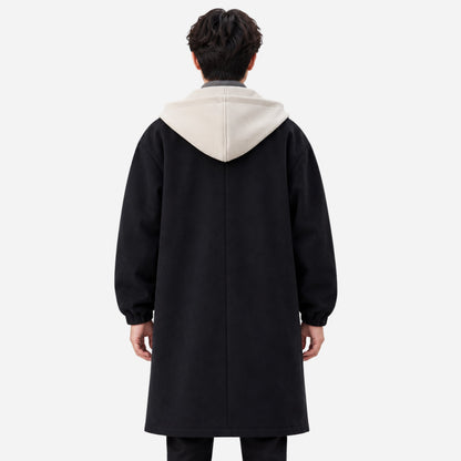 Men's Contrast Hooded Long Coat-Fowsa