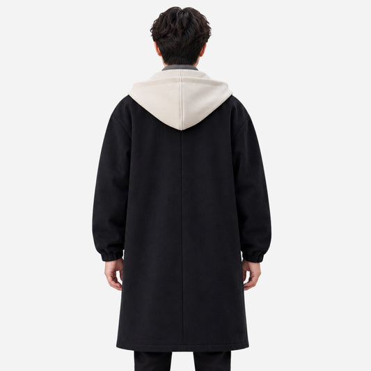 Men's Contrast Hooded Long Coat-Fowsa