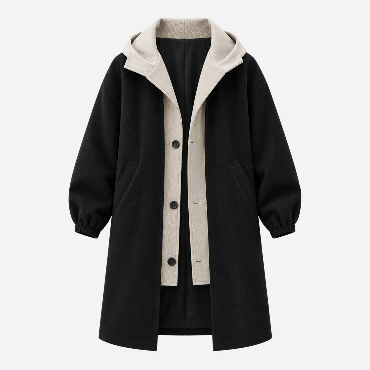 Men's Contrast Hooded Long Coat-Fowsa