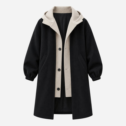 Men's Contrast Hooded Long Coat-Fowsa