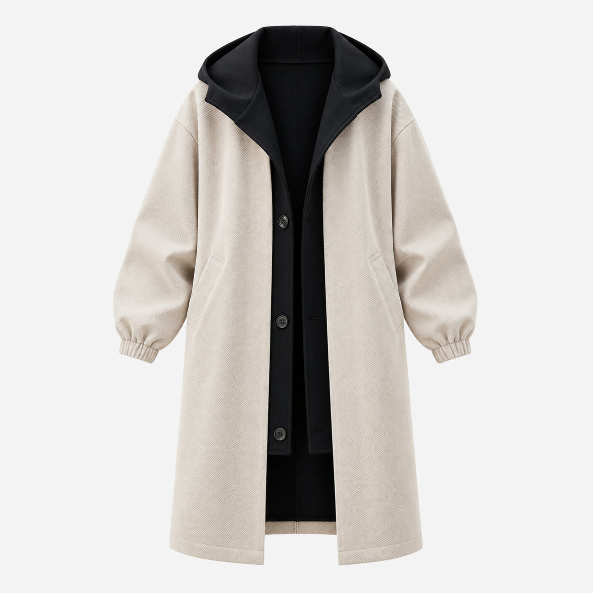 Men's Contrast Hooded Long Coat-Fowsa