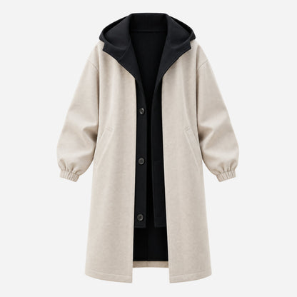 Men's Contrast Hooded Long Coat-Fowsa