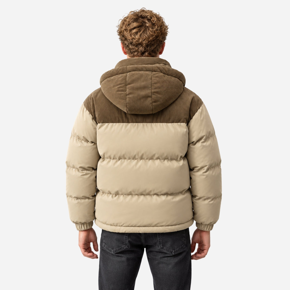 Men's Contrast-Panel Hooded Winter Puffer Jacket-Fowsa