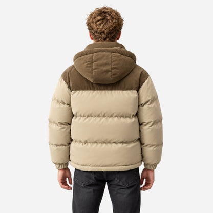 Men's Contrast-Panel Hooded Winter Puffer Jacket-Fowsa