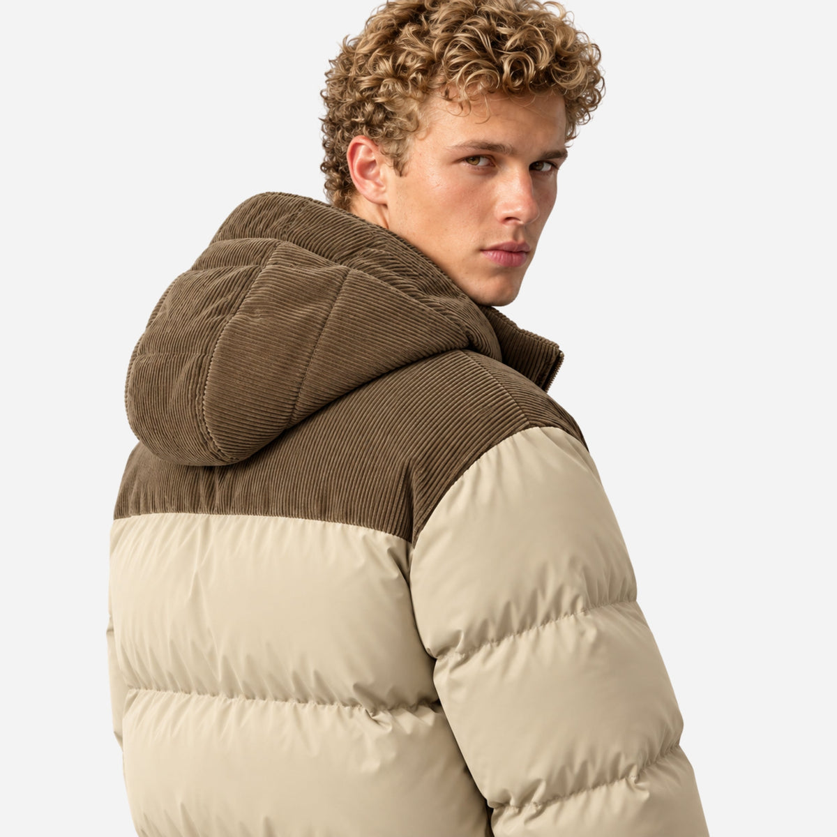 Men's Contrast-Panel Hooded Winter Puffer Jacket-Fowsa