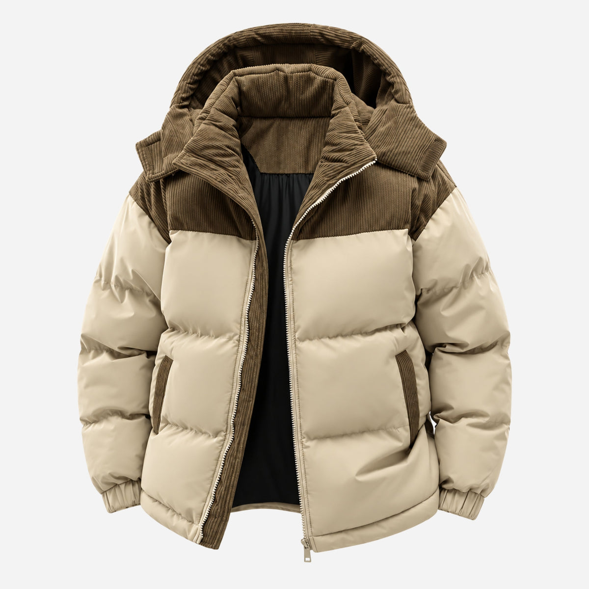 Men's Contrast-Panel Hooded Winter Puffer Jacket-Fowsa