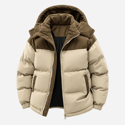 Men's Contrast-Panel Hooded Winter Puffer Jacket-Fowsa
