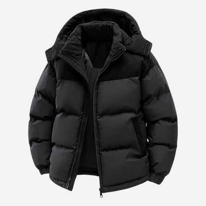 Men's Contrast-Panel Hooded Winter Puffer Jacket-Fowsa