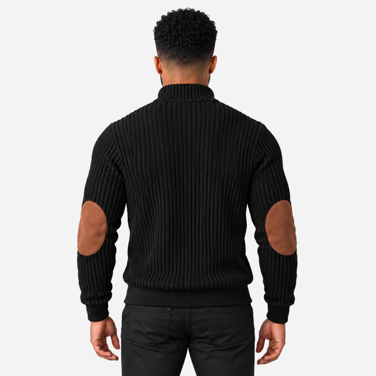 Men’s Contrast-Yoke Half-Zip Ribbed Collar Jumper-Fowsa