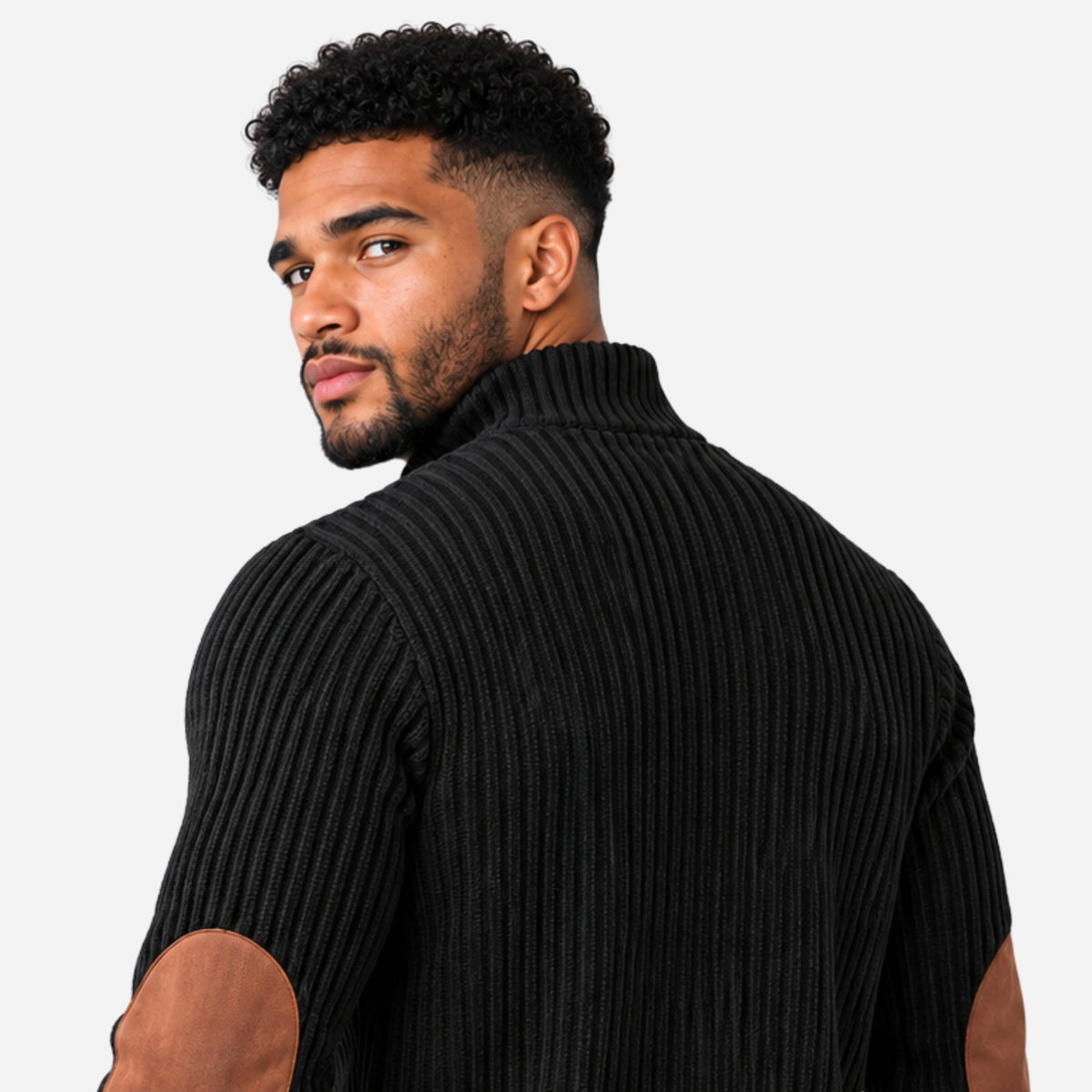 Men’s Contrast-Yoke Half-Zip Ribbed Collar Jumper-Fowsa