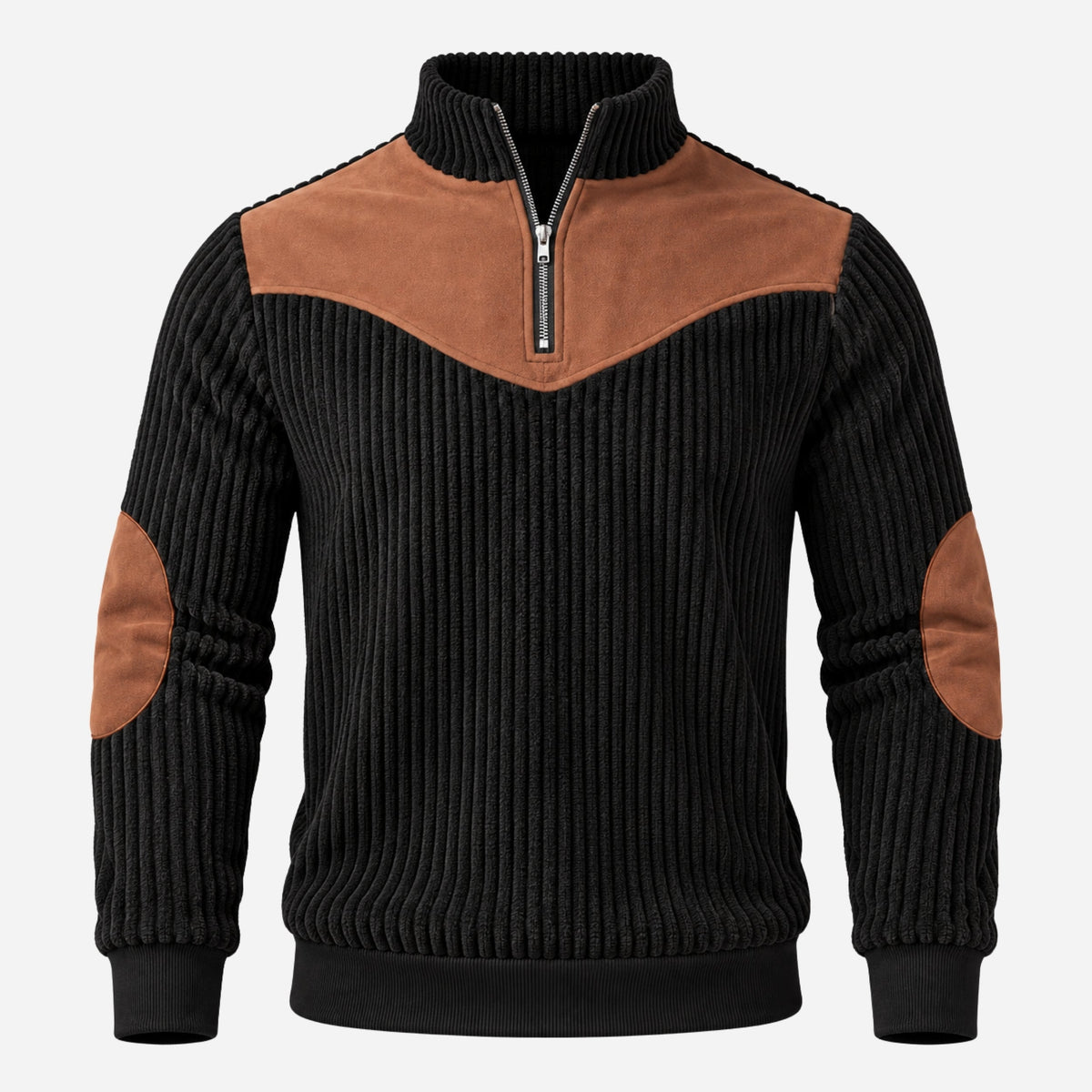 Men’s Contrast-Yoke Half-Zip Ribbed Collar Jumper-Fowsa