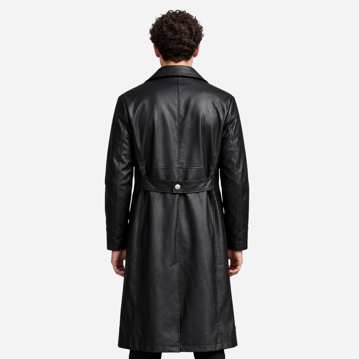 Men's Double-Breasted Belted Long Coat-Fowsa