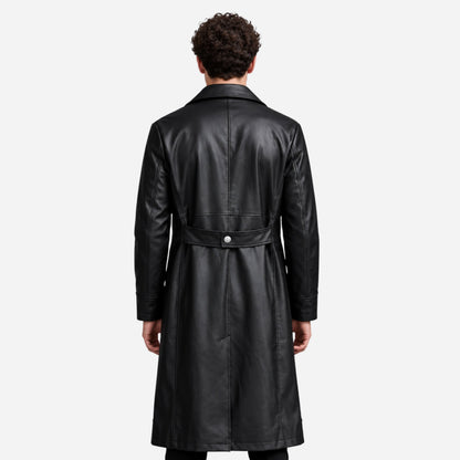 Men's Double-Breasted Belted Long Coat-Fowsa