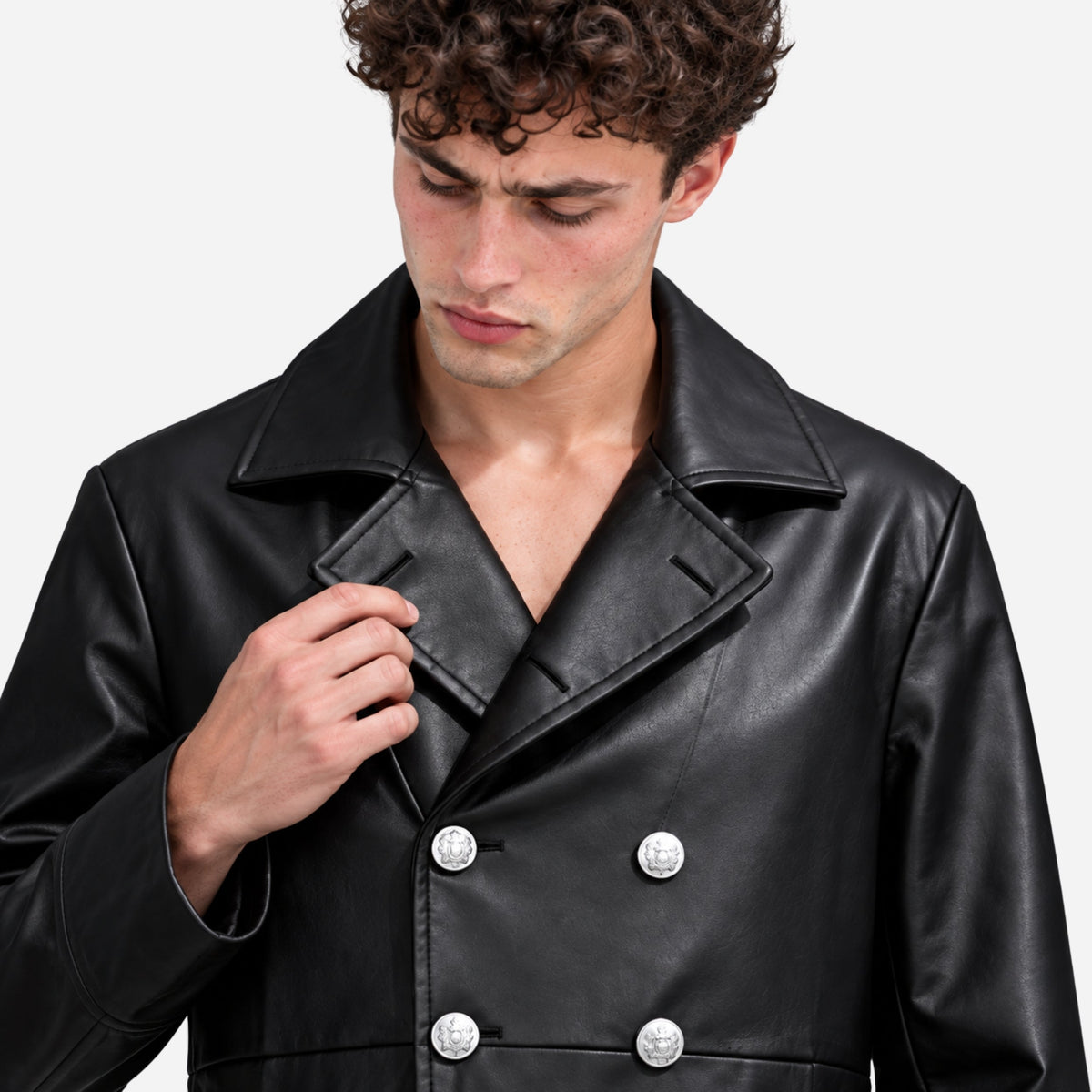 Men's Double-Breasted Belted Long Coat-Fowsa