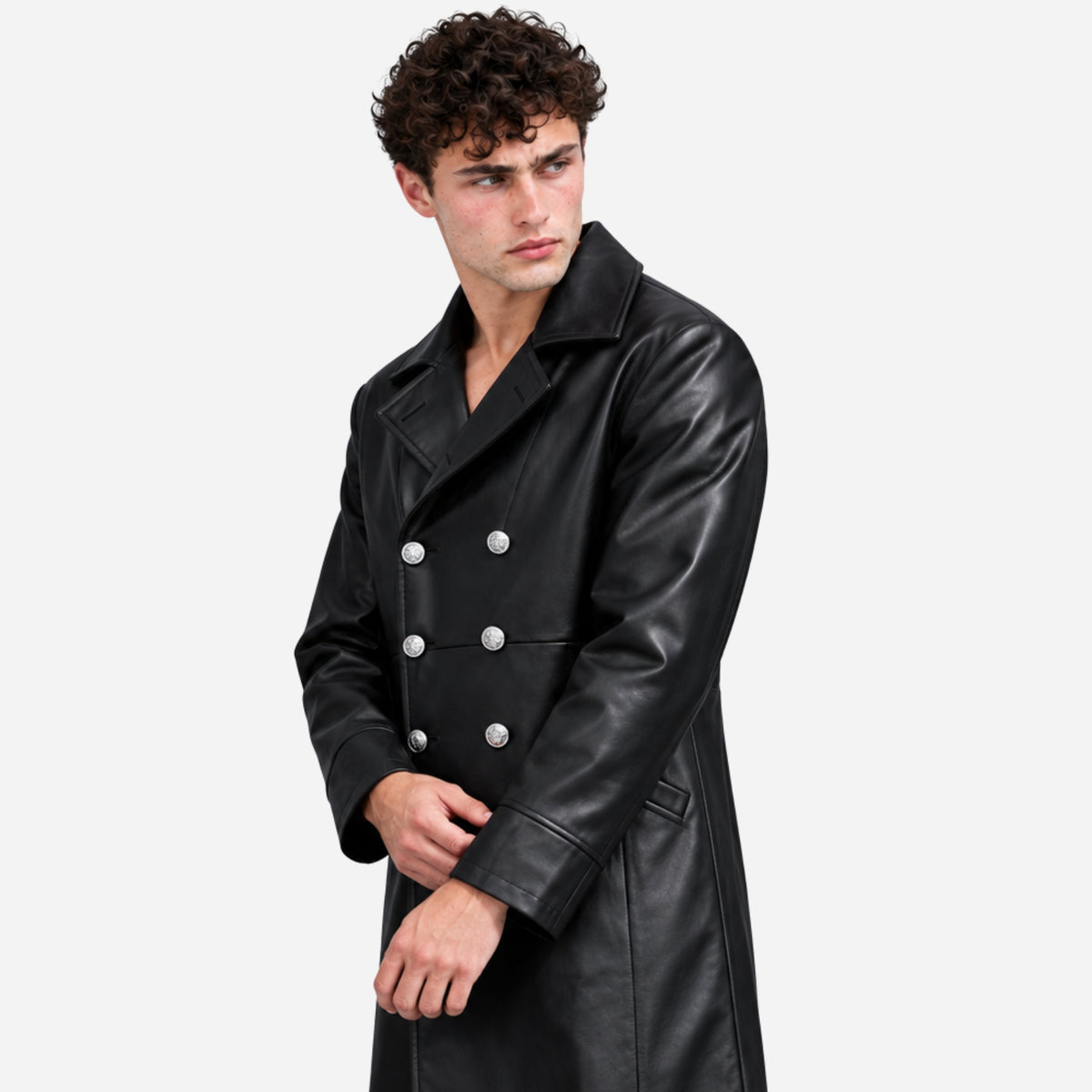 Men's Double-Breasted Belted Long Coat-Fowsa