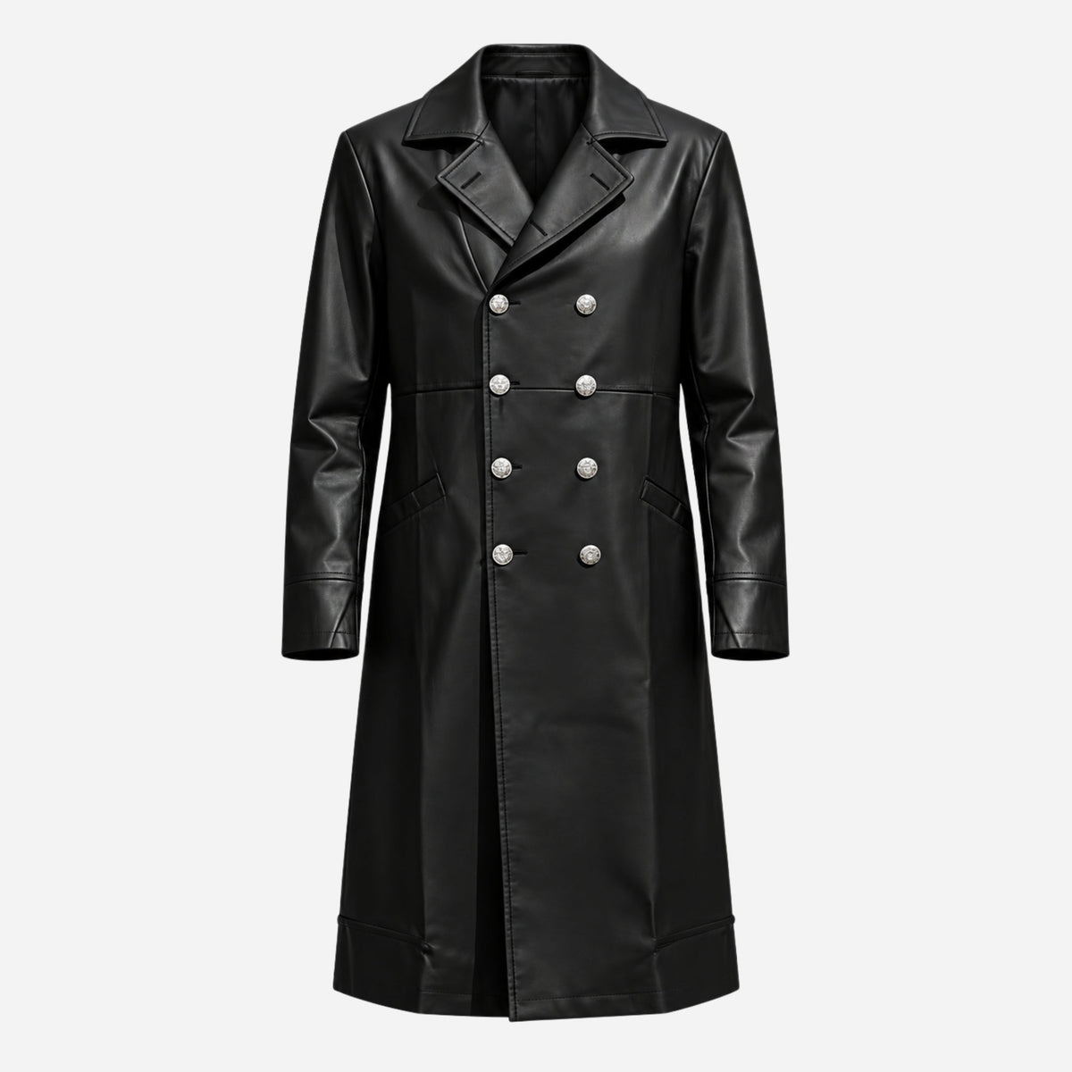 Men's Double-Breasted Belted Long Coat-Fowsa