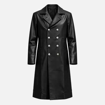 Men's Double-Breasted Belted Long Coat-Fowsa