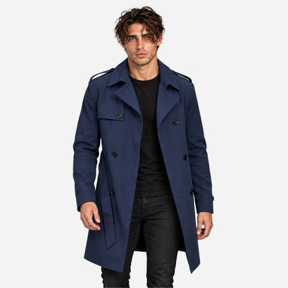 Men's Double-Breasted Belted Trench Coat-Fowsa