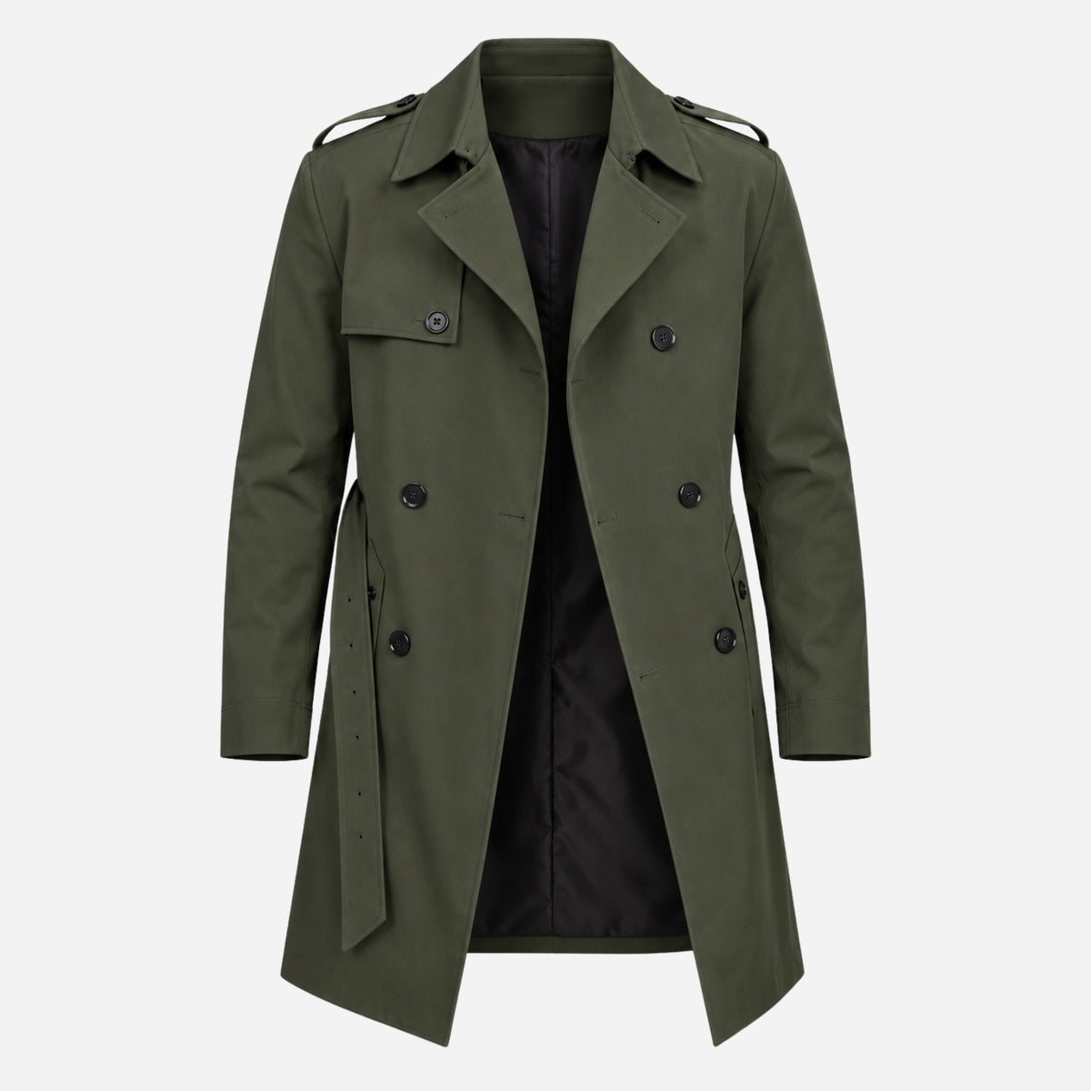 Men's Double-Breasted Belted Trench Coat-Fowsa