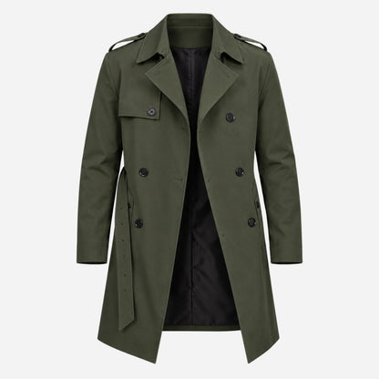 Men's Double-Breasted Belted Trench Coat-Fowsa