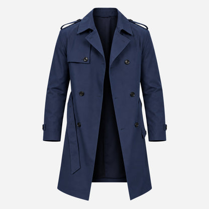 Men's Double-Breasted Belted Trench Coat-Fowsa