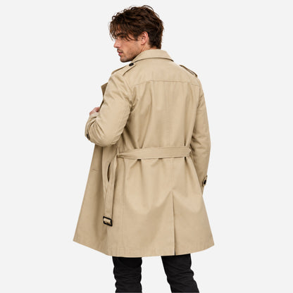 Men's Double-Breasted Belted Trench Coat-Fowsa