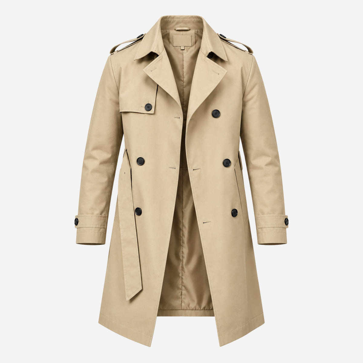 Men's Double-Breasted Belted Trench Coat-Fowsa