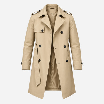 Men's Double-Breasted Belted Trench Coat-Fowsa