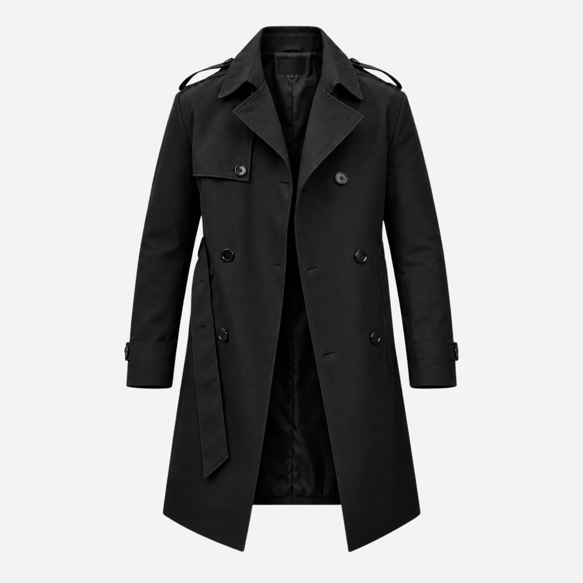 Men's Double-Breasted Belted Trench Coat-Fowsa