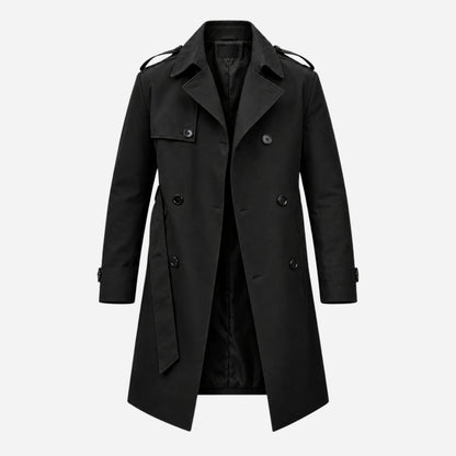 Men's Double-Breasted Belted Trench Coat-Fowsa
