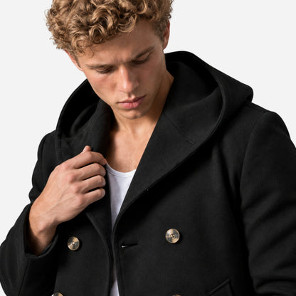 Men's Double-Breasted Casual Hooded Coat-Fowsa