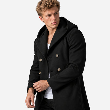 Men's Double-Breasted Casual Hooded Coat-Fowsa