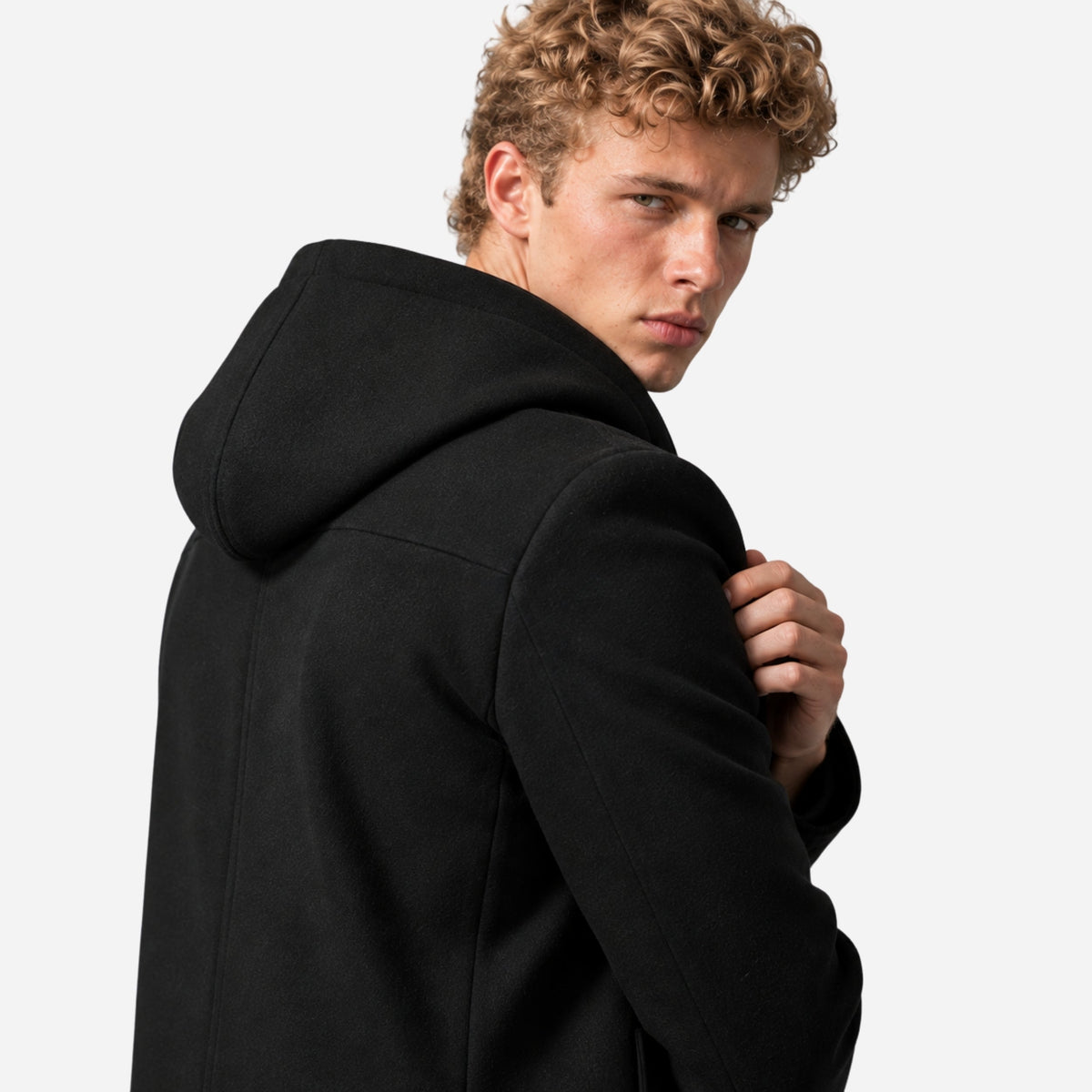 Men's Double-Breasted Casual Hooded Coat-Fowsa